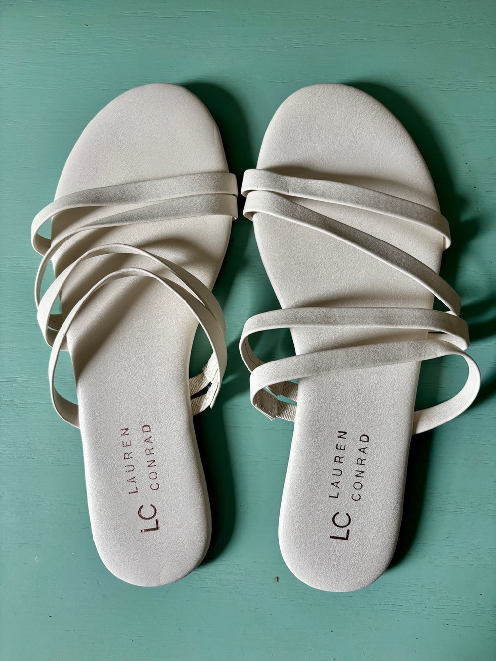 LC Lauren Conrad Jade White Strappy Flat Sandals NWOT